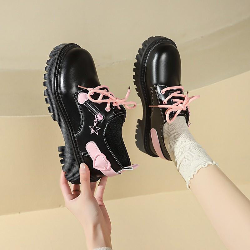 

Fashion New Fashion Autumn Women s Shoes 2025 Pink Youth Bow Heart Sweet and Cool Thick-soled Loafers for Girls, Versatile Women s Shoes 35 чёрный