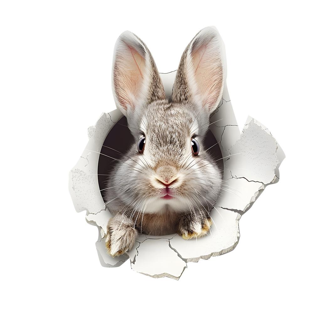 3D Peeking Bunny Toilet Stickers, Cute Breaking Wall Rabbit Waterproof Removable Self-Adhesive