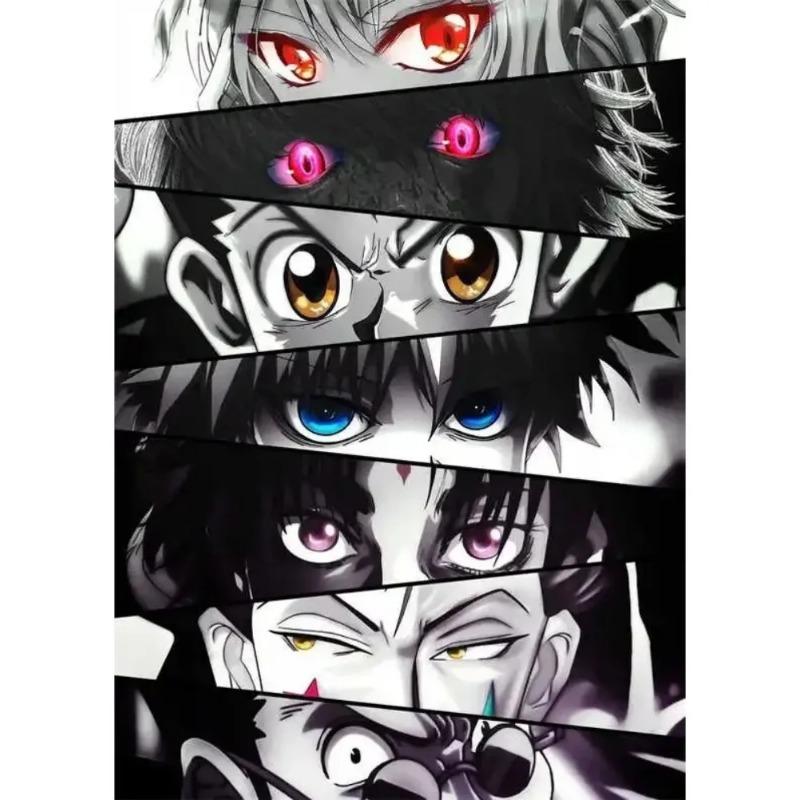 Anime-Figuren-Augen-Poster, ästhetisch, Hunter x Hunter Attack on Titan, Dämonenjäger, Manga-Leinwandgemälde, Wandkunst, Kawaii-Zimmerdeko