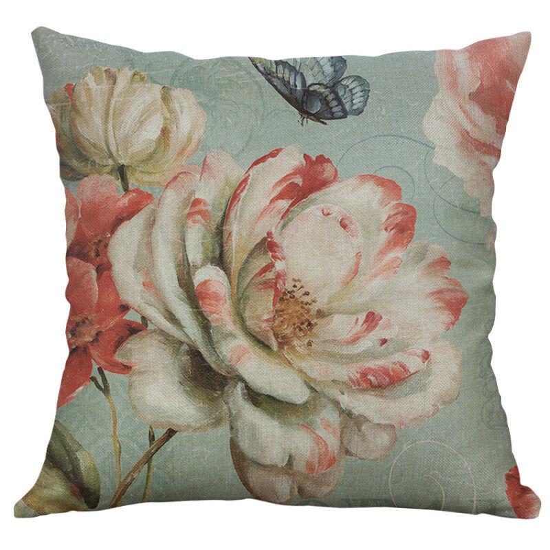 Premium Retro Flower Linen Pillow Case For Stylish Sofa Home Decor 18 Inches