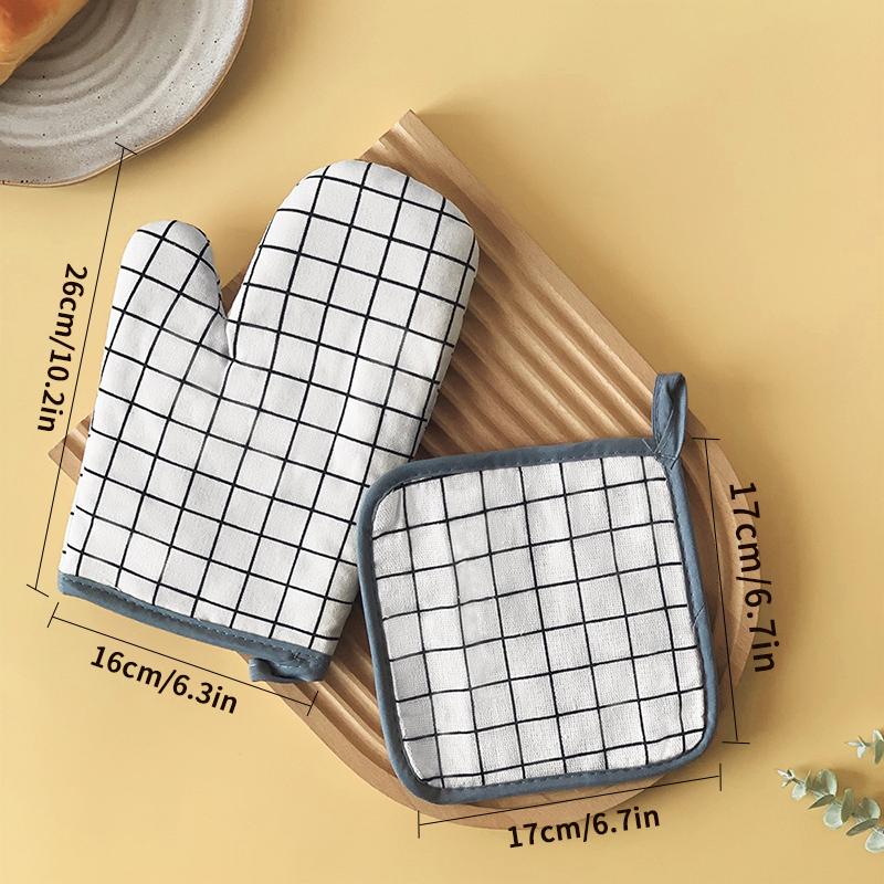 Cotton Linen Microwave Oven Baking Gloves Set Of 2 Heat Resistant Oven Gloves With Heat Insulation Pad For Kitchen Cooking Kit