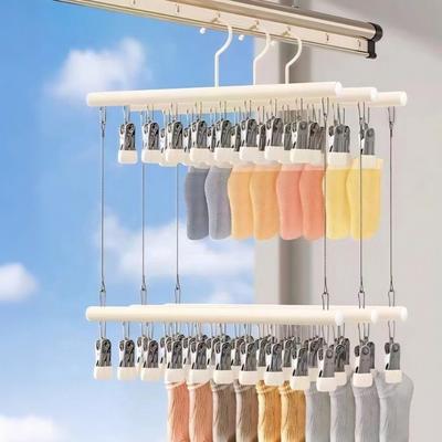 Double-layer Clothes Drying Rack Non-marking Space Saving Underwear Drying Rack Rust Proof with Hooks Hats Hanger Household Use