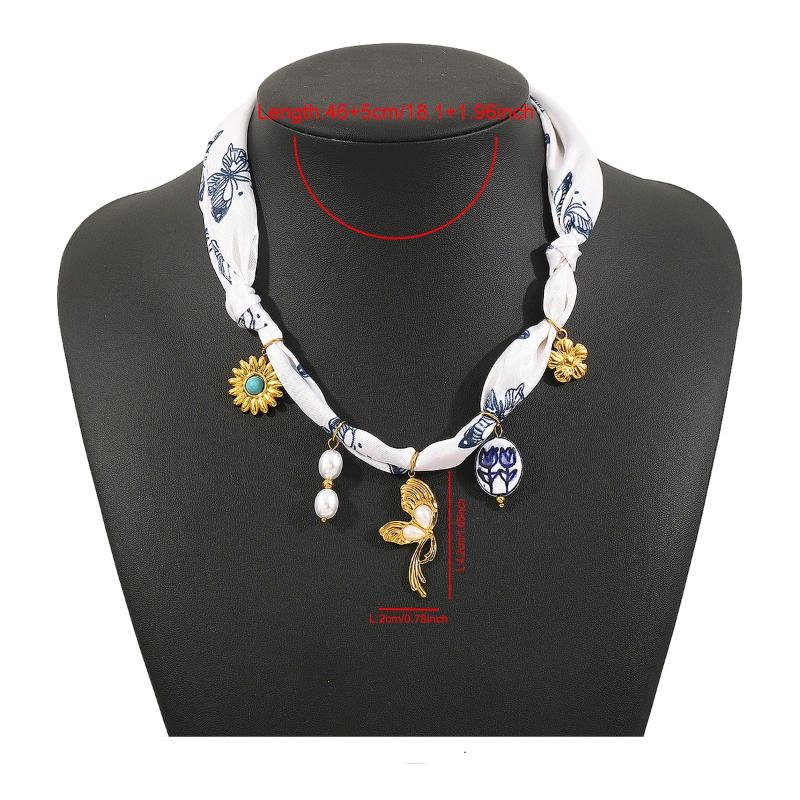 

Holiday Style Multi-charm Scarf Necklace Stainless Steel Flower Shell Pendant Decoration Women s Jewelry Gift