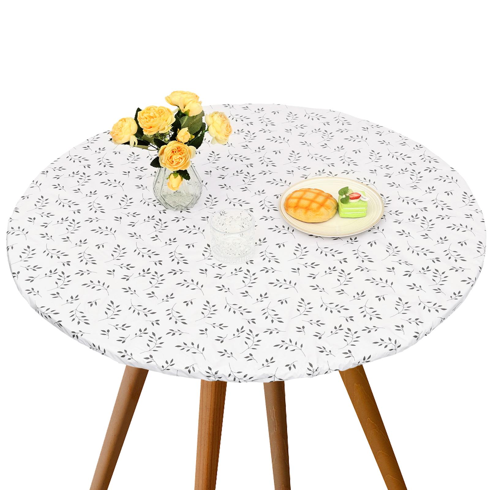 

Elastic Round Table Cloth Fitted Flannel Backed Vinyl Tablecloth Waterproof Wipeable Dining Table Covers For Camping (110-140cm)Round