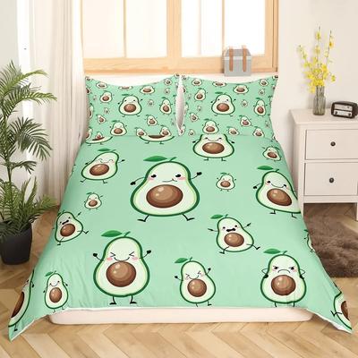 Avocado-Bettbezug-Set für Kinder, Kawaii-Bettwäsche-Set, süße Früchte, Bettbezug, Zwillingsgröße, tropischer botanischer Cartoon-Bettbezug
