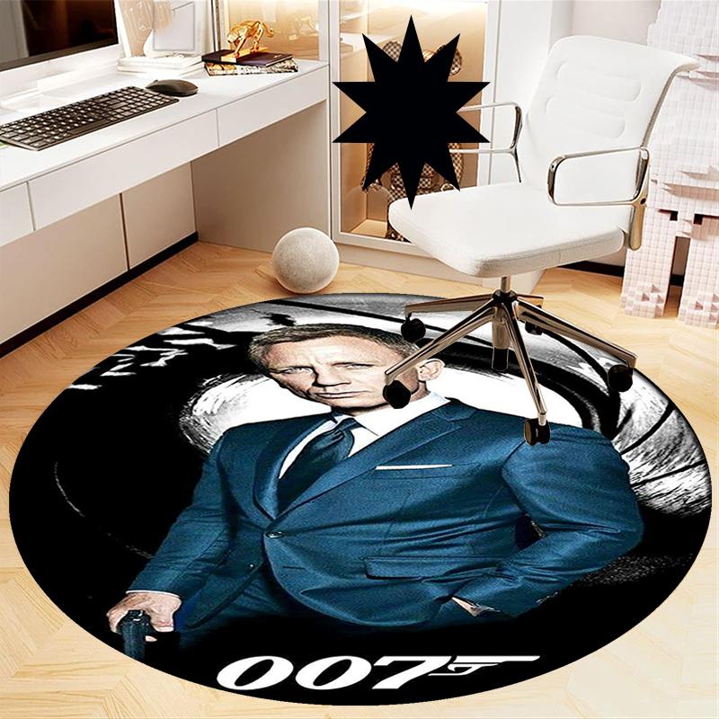 007 James Bond Printed Round Rug Carpet Chair Rug Area Rug Entryway Doormats,for Office Chair Living Room Bedroom Kitchen Room.