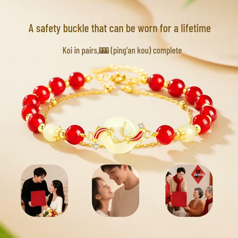 Women's Red Agate Peace Buckle 925 Silver Bracelet