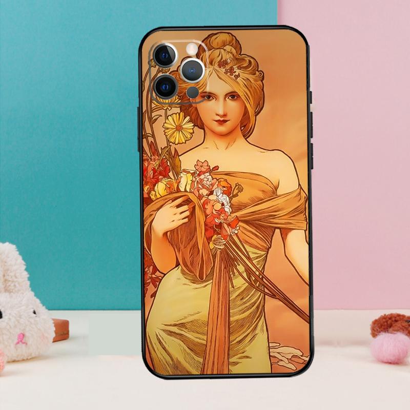 

Vintage Alphonse Mucha Art Phone Case For iPhone 17 Air 16 15 13 12 11 14 Pro Max 12 13 mini 15 16 Plus 16e Cover Coque iPhone 15