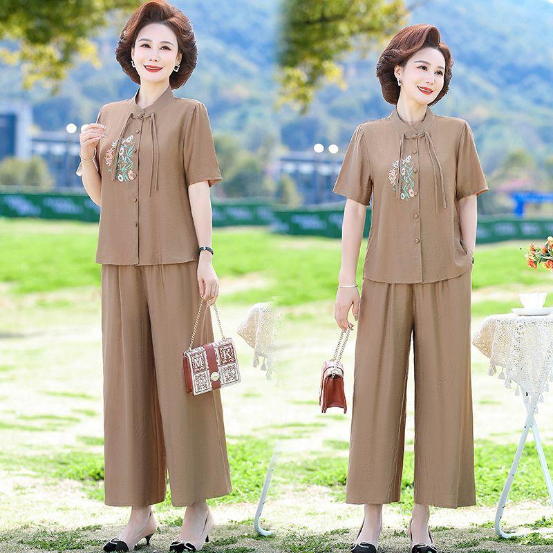 Elegant Loose Fit Summer Tops for Women Anti Aging Chinese Style Two Piece Set Cover Belly