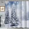 Winter Forest Christmas Shower Curtain with Snowflake Tree Pattern, Waterproof Holiday Bathroom Decor Set Includes  Hooks