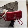 French Light Luxury Red Shoulder Bag for Women Simple Solid Color Oil Wax Leather Party Handbag Elegant Fashi Crossbody Bags