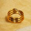 18K Gold Plated Rhinestone Ring with Geometric Triple Bars - Korean Style Stainless Steel