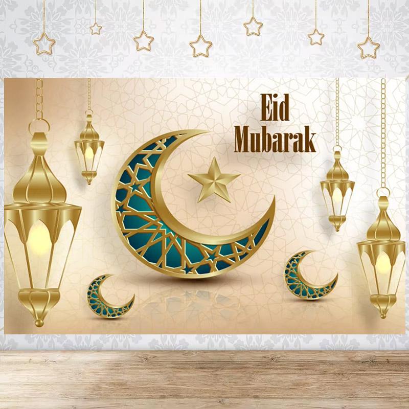 

Happy EID Ramadan Festivals Mosque Moon Lantern Mubarak Poster Party Decoration Banner Photo Background Photography Prop Supply 120x90cm