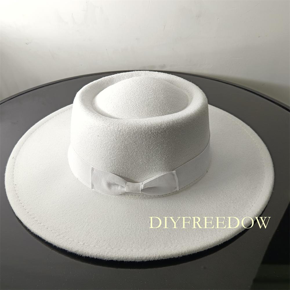 Fedora Hat for Women Men Flat Top Concave Design Autumn Winter Bow Tie Jazz Hat Colorful Unisex Fedora Wide Brim Hat Panama 2022