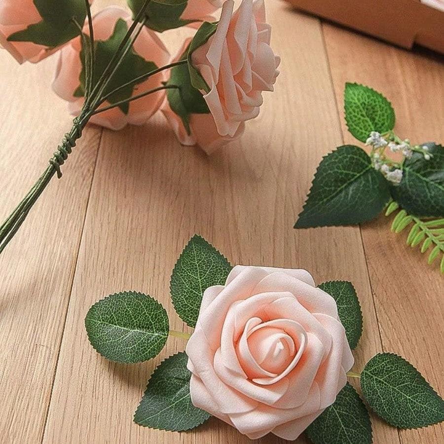 25pcs Artificial Roses With Stems, Ivory Foam Roses Lifelike Appearance, Suitable For Diy Wedding Bouquet, Bride Bouquet, Home Centerpiece