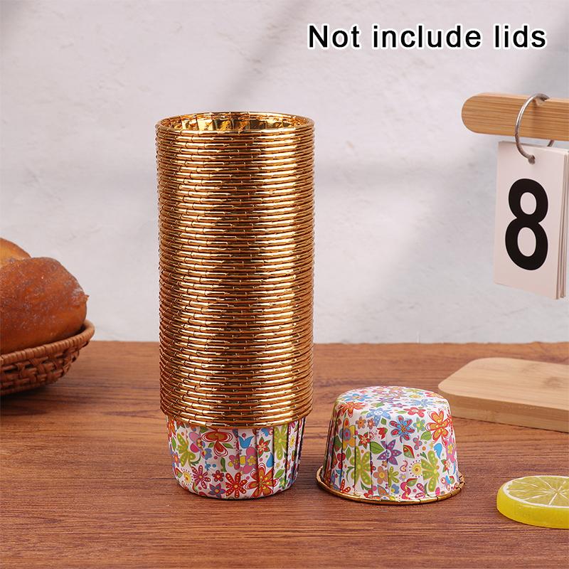 50Pcs/Set Heat Resistant Glossy Disposable Cupcake Cups with Lids Muffin Cups Liners for DIY Baking Party Supplies