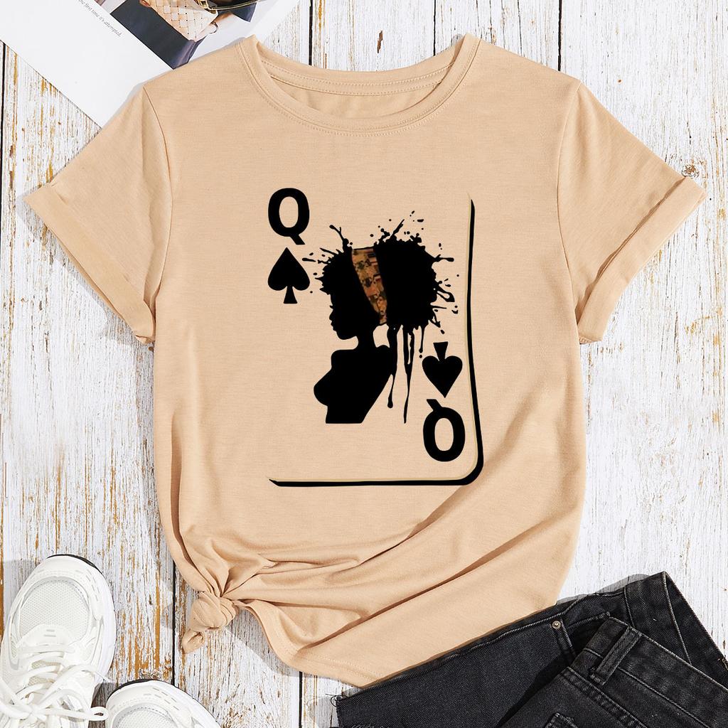 Cotton T-Shirt Short Sleeve Round Neck Women 2d Print Tops
