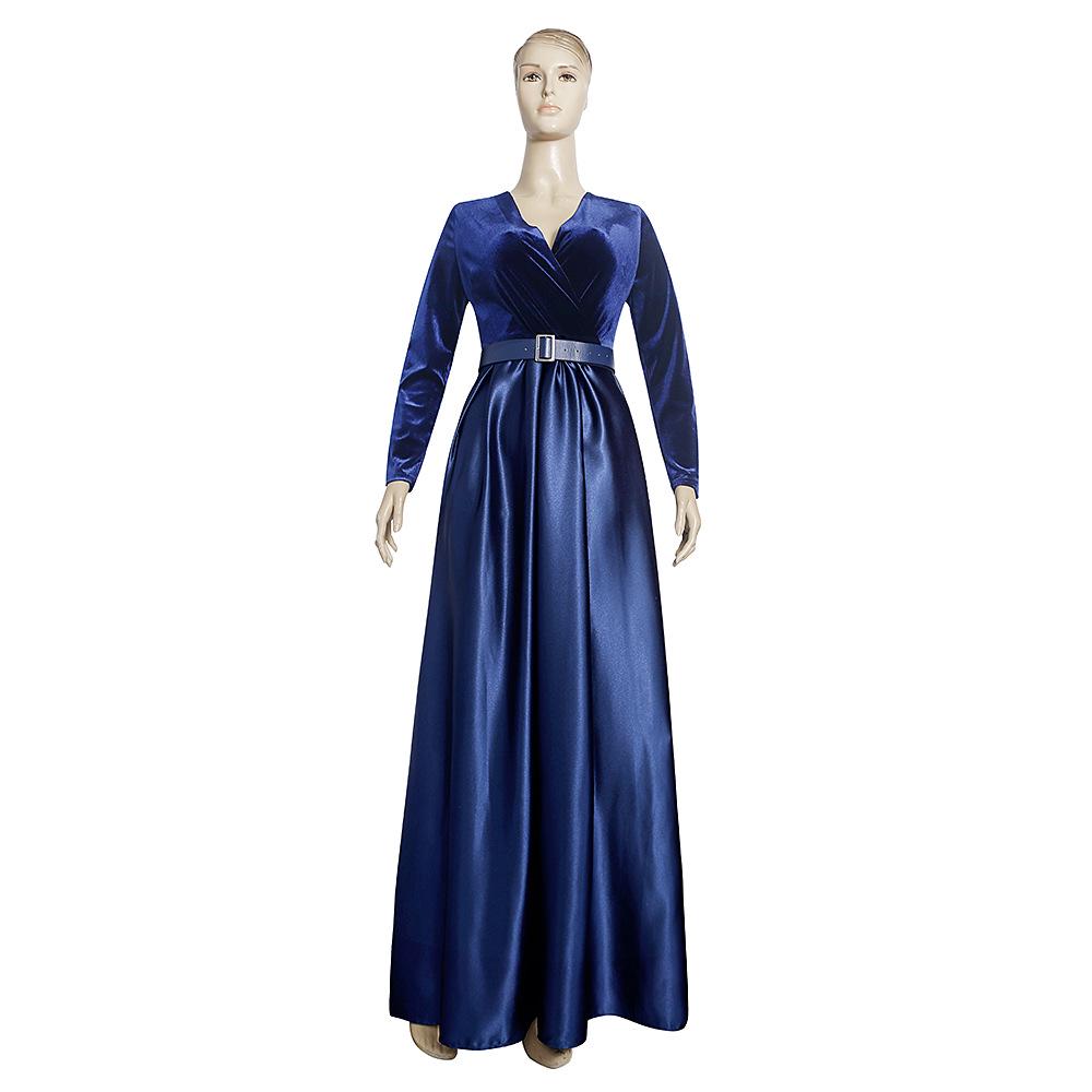 African Women's Deep V Velvet Long Sleeve Swing Dress with Belt - Autumn/Winter Fashion 2022