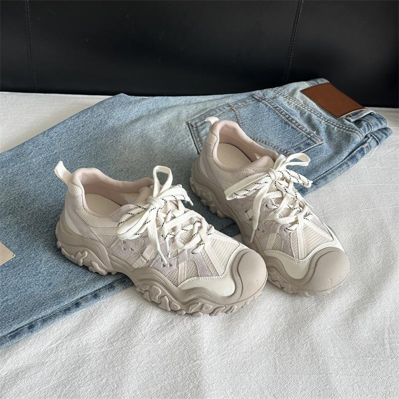 2025 Summer New Leather Ugly Cute Shoes Women's Shoes Sports Shoes Women's Outdoor Hiking Shoes Platform Dad Shoes Women