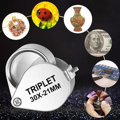 10x20x 30x Jewelry Magnifying Glass Pocket Folding Loupe Magnifier Mini Diamond Lupa Lens Triplet Eye Glass Tool Reading Glasses