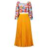 Women V Neck Printed Top Pleated Long Skirt Two Piece Casual Clothing Set