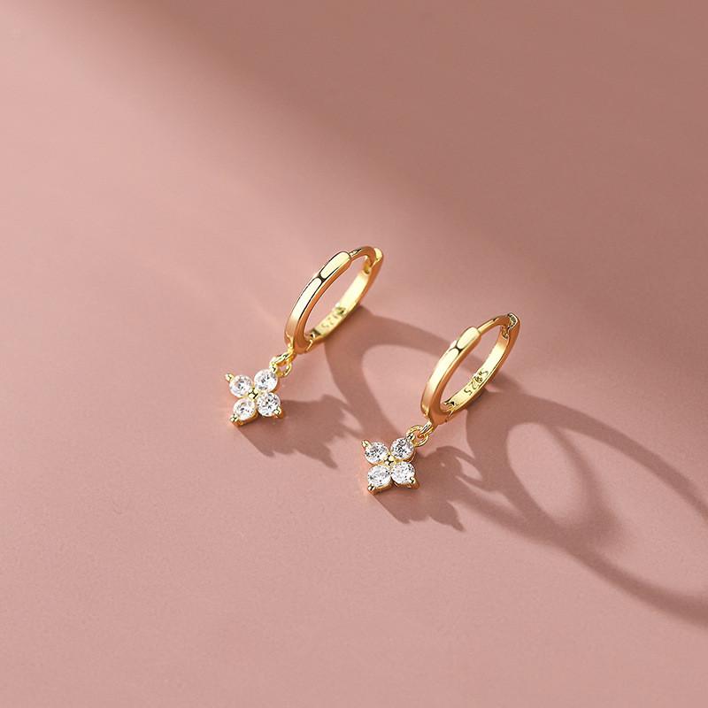 

Серьги из серебра 925 пробы с цветочным узором, элегантные, простые, с инкрустацией цирконами, для женщин, свадебные ювелирные аксессуары золотой