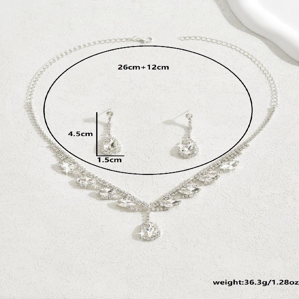 3PC Women's Trendy Claw Chain Series Water Drop Necklace Earrings Zircon Set Wedding Banquet Party Holiday Gift