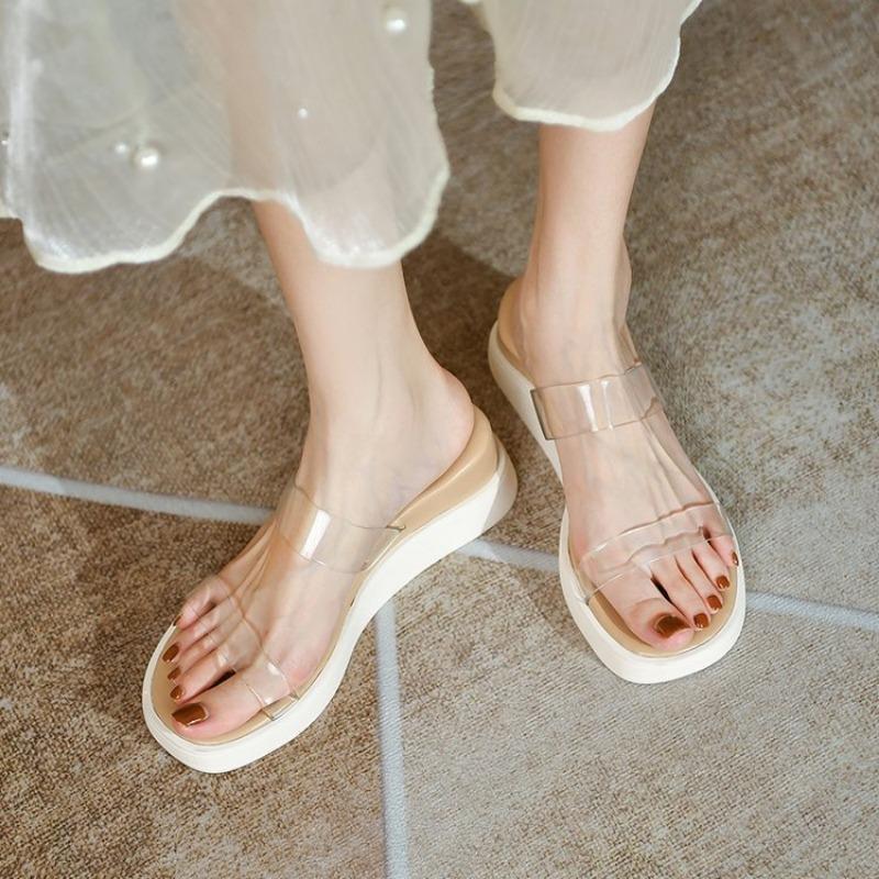 

Slippers women wear summer new sexy platform high heels women s wedge heel with transparent slippers 39