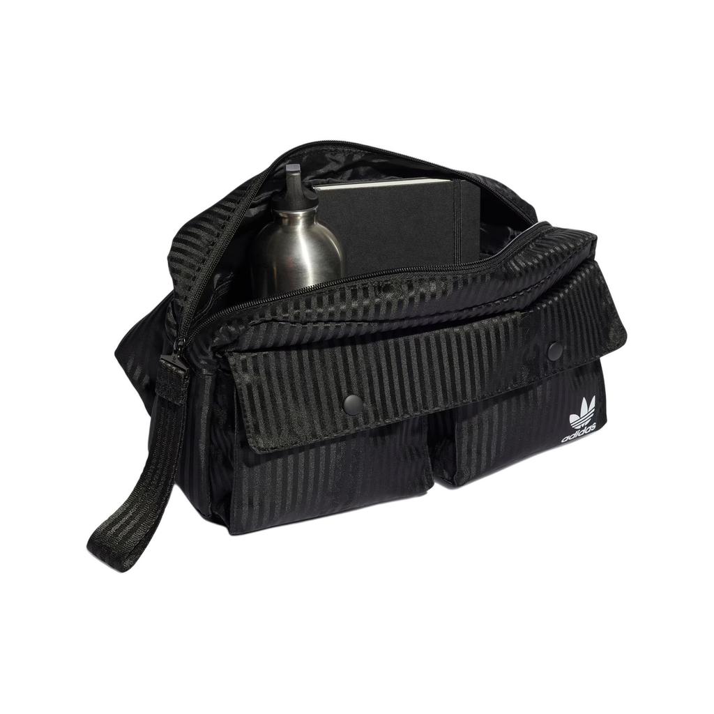 adidas Originals Striped Pattern Small Logo Fashion Polyester Waist Bag Women Bags Black HD7021