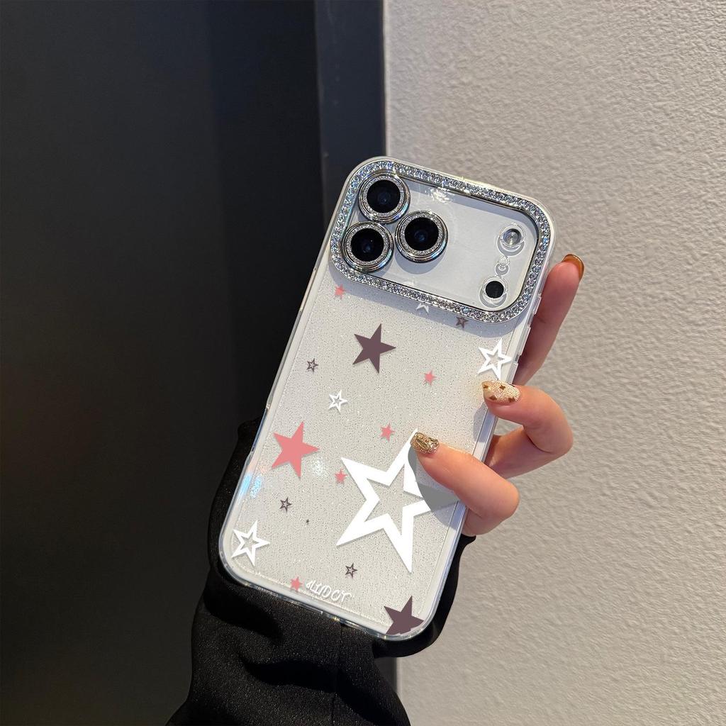 White Stars 2-in-1 Lens Film for iPhone 17 Pro Max/16 Pro/11/15 - Korean Japanese Style, Full Coverage
