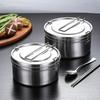 Potravinářská nerezová ocel 304 kulatý obědový box pro studenty, kancelářské pracovníky, obědové boxy s víčky, venkovní kempingové obědové boxy