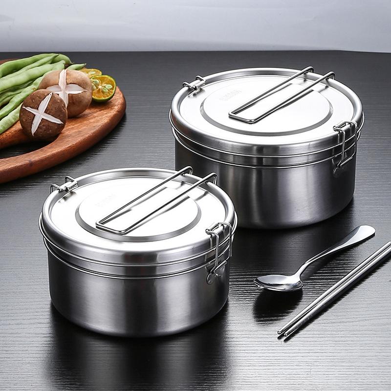 Potravinářská nerezová ocel 304 kulatý obědový box pro studenty, kancelářské pracovníky, obědové boxy s víčky, venkovní kempingové obědové boxy