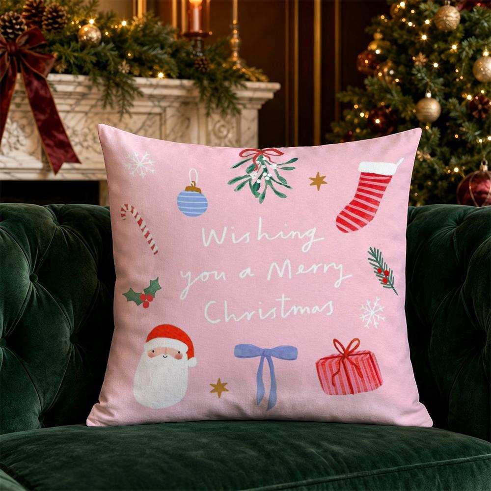 Christmas Pink Throw Pillow Covers Pattern Cushion Cover Suitable for Sofa Bedroom Car Pillow Cover