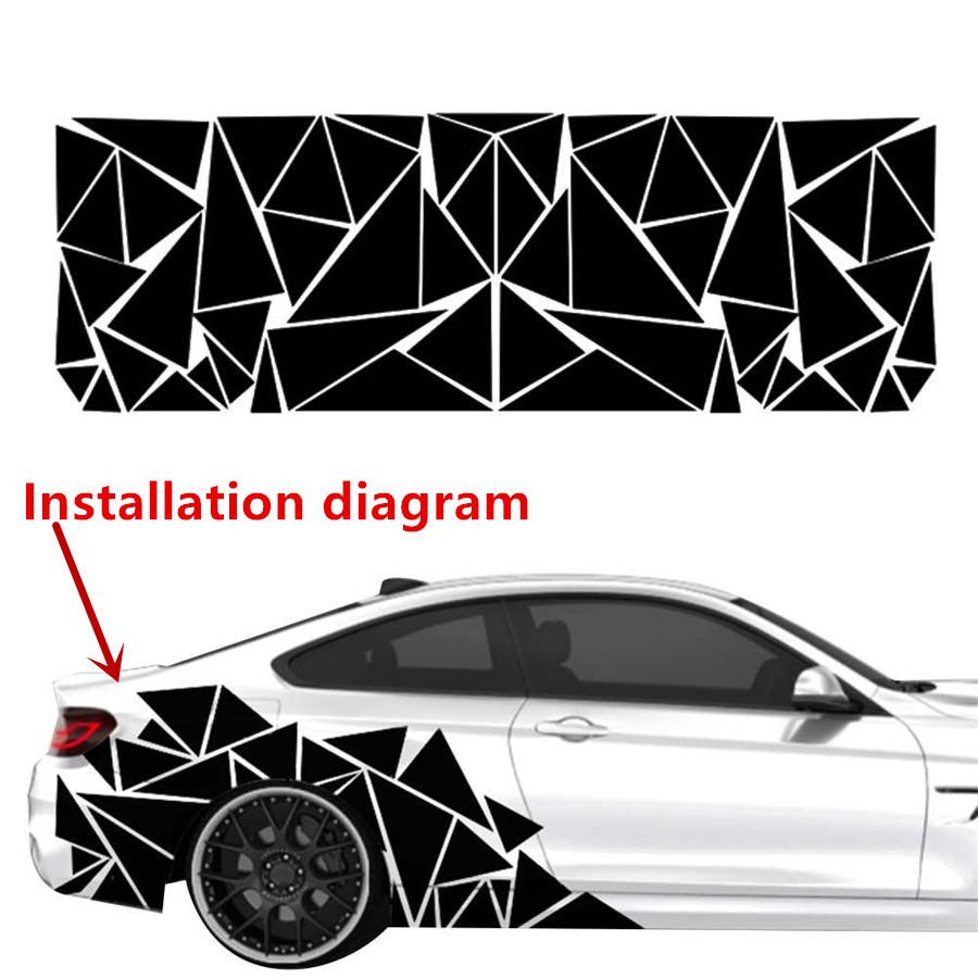 1pc 200x60cm Glossy Black Triangle Style Car Body Side Sticker Vinyl Decal Decor