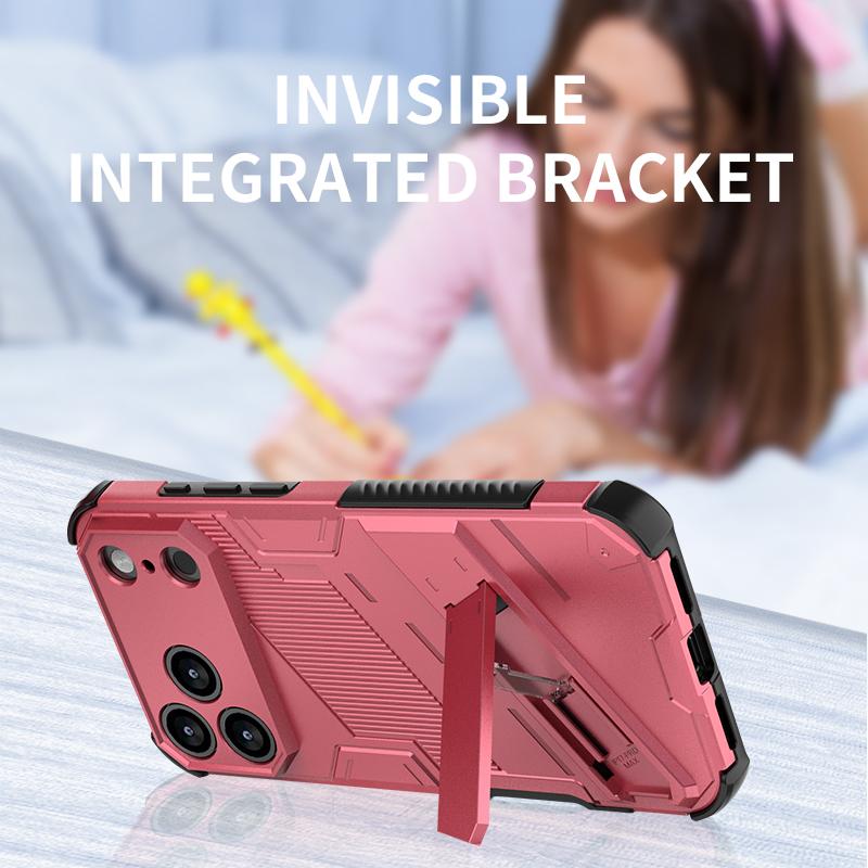 Fashion Hard PC Heavy Duty Camera Protection Bumper Phone Case With kickstand For iPhone 17 Pro Max Samsung Xiaomi Oppo Honor OnePlus Shockproof Cover
