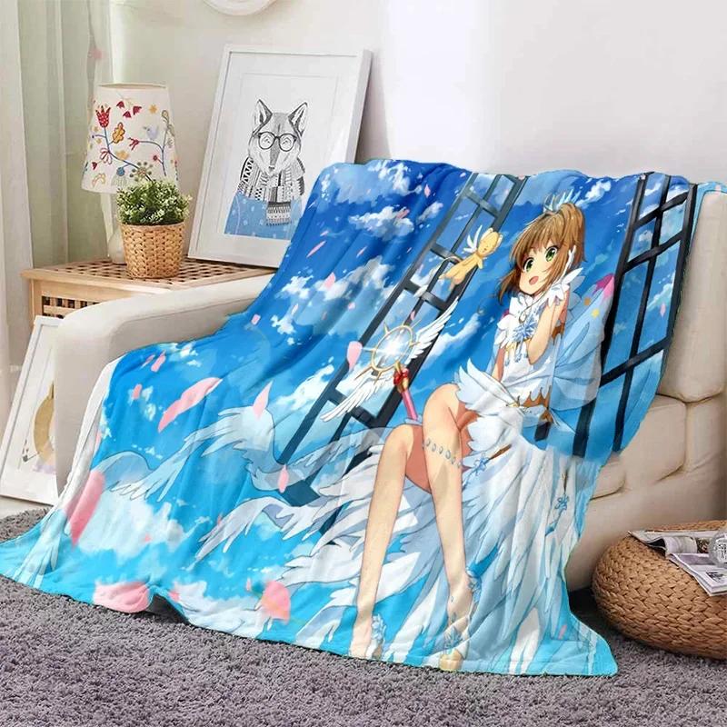 3D Print Anime Card Captor Sakura Soft Plush Blanket, Flannel Blanket Throw Blanket for Living Room Bedroom Bed Sofa Cover