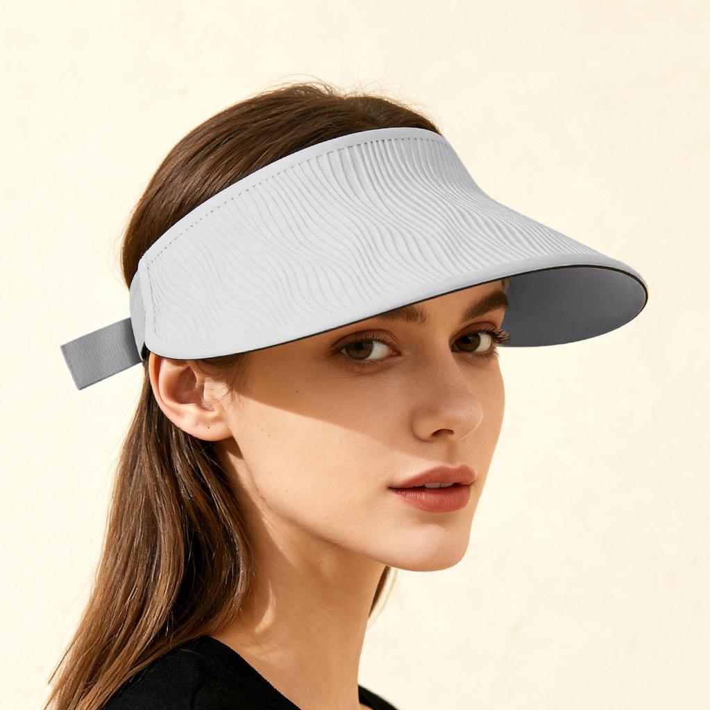 Simple open-top wave-pattern indentation adjustable wide-brim sun hat for summer outdoor activities, breathable open-top hat