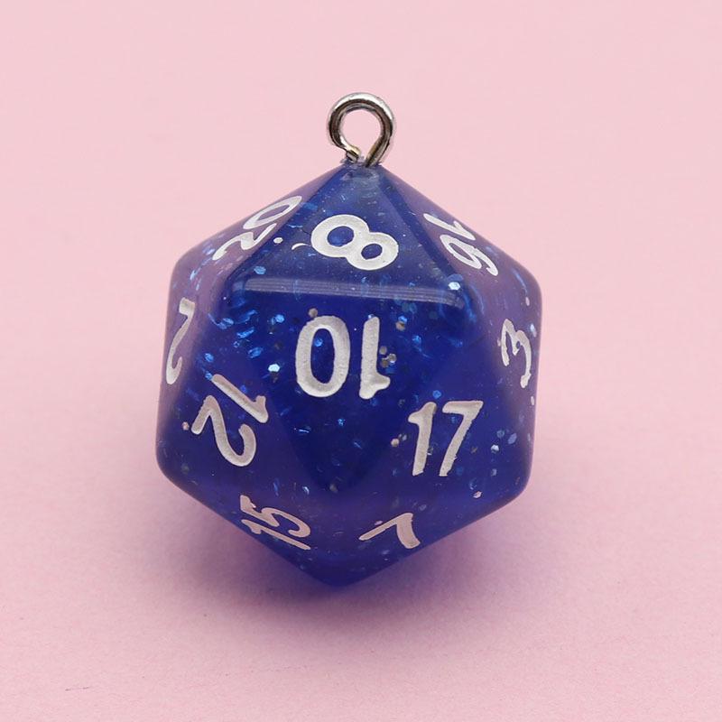 20-Sided Colored Transparent Acrylic Dice Pendant Keychain for DIY Jewelry