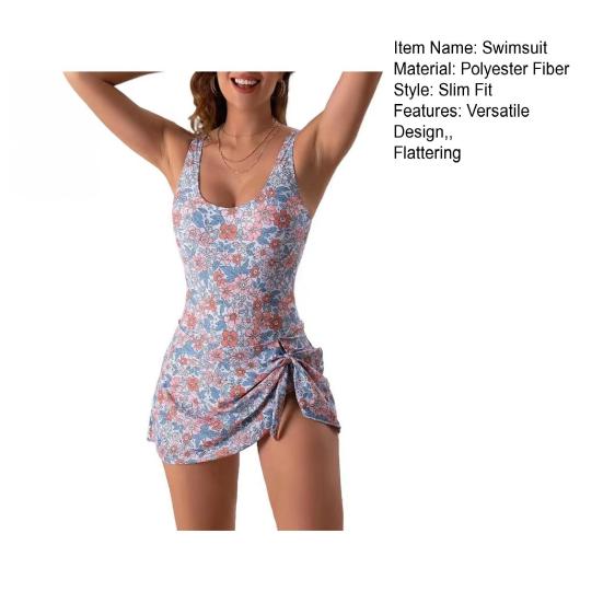 Women Strappy One-Piece Swimsuit Sexy Cutout Monokini Floral Print Tummy Control Swimwear for Beach Pool