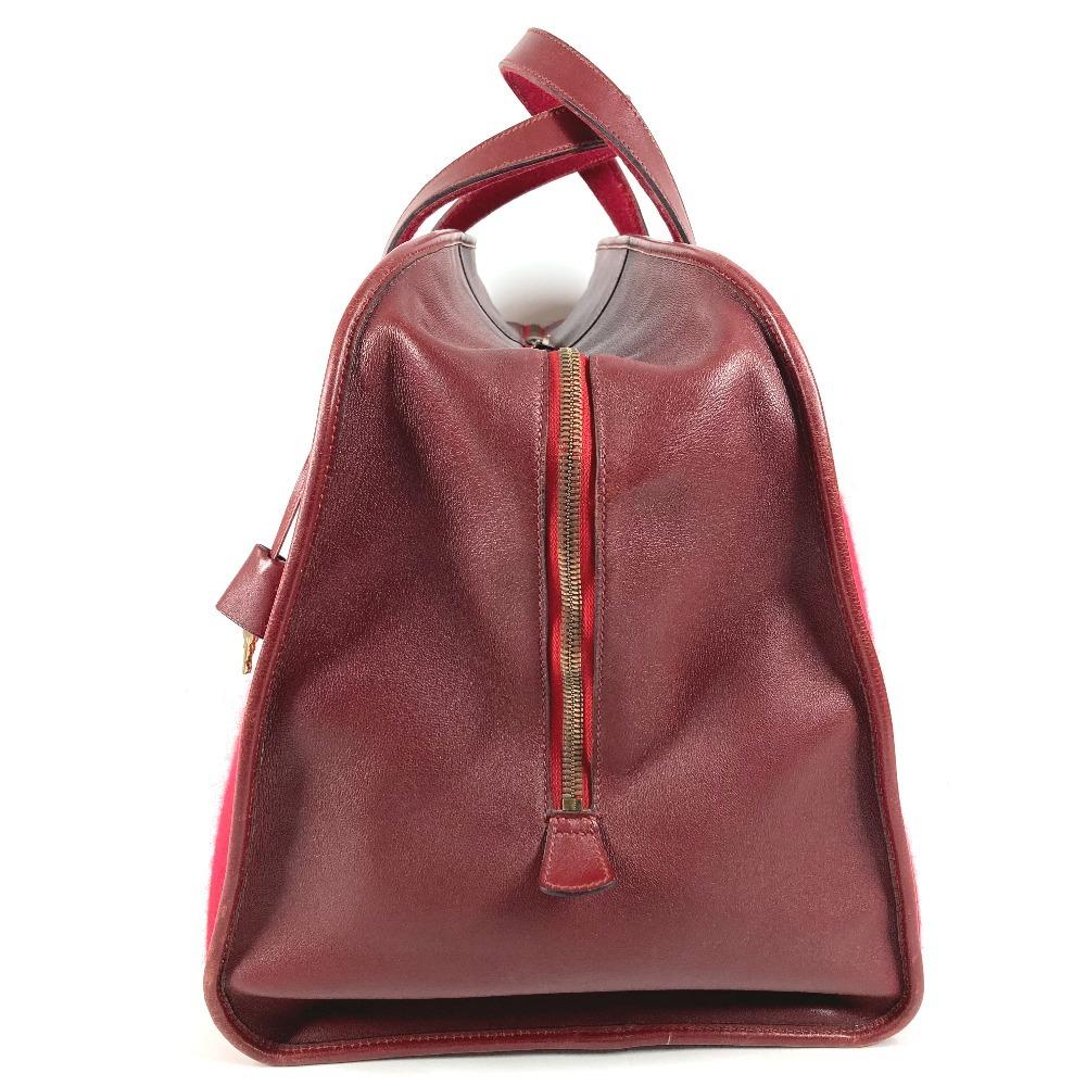HERMES H punching logo Hood Travel bag Hand Bag Duffle Bag felt / Leather Red