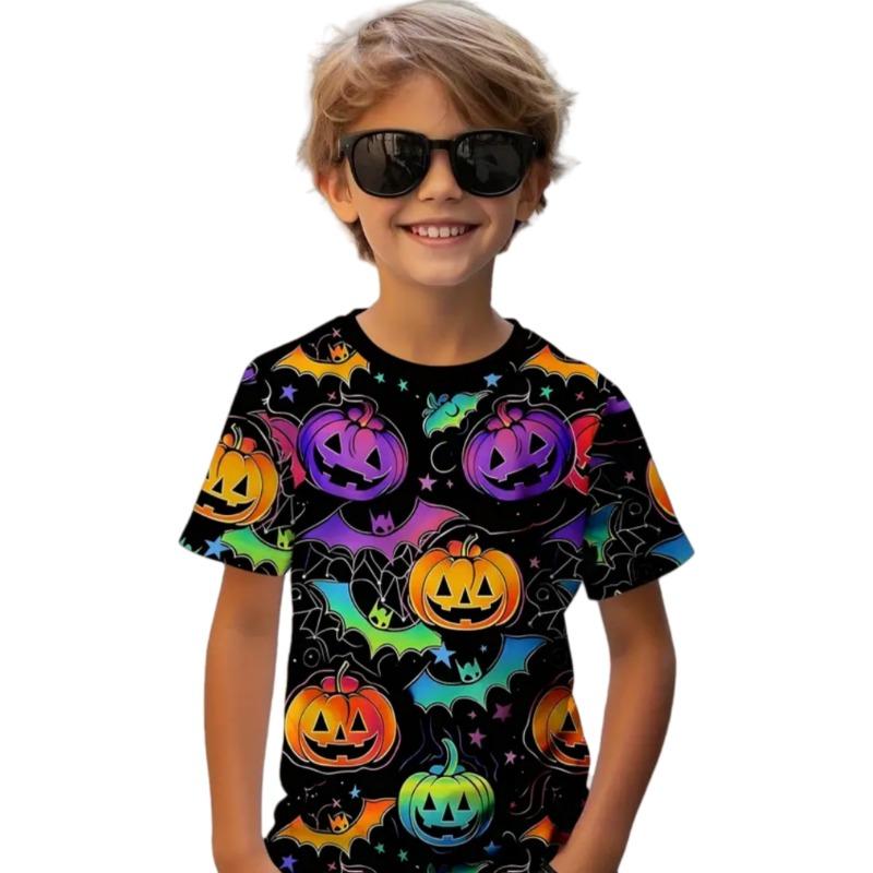 Halloween Boy's T-Shirt Pumpkin Pattern Summer Short Sleeves Skull Fashion Print Kids Tops 2-10y Party Gift Children's Clothing