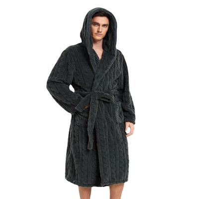 Camicia da notte da uomo con cappuccio in velluto jacquard di cotone grande - Stile europeo e americano, Spessorata per Autunno/Inverno, Unisex.