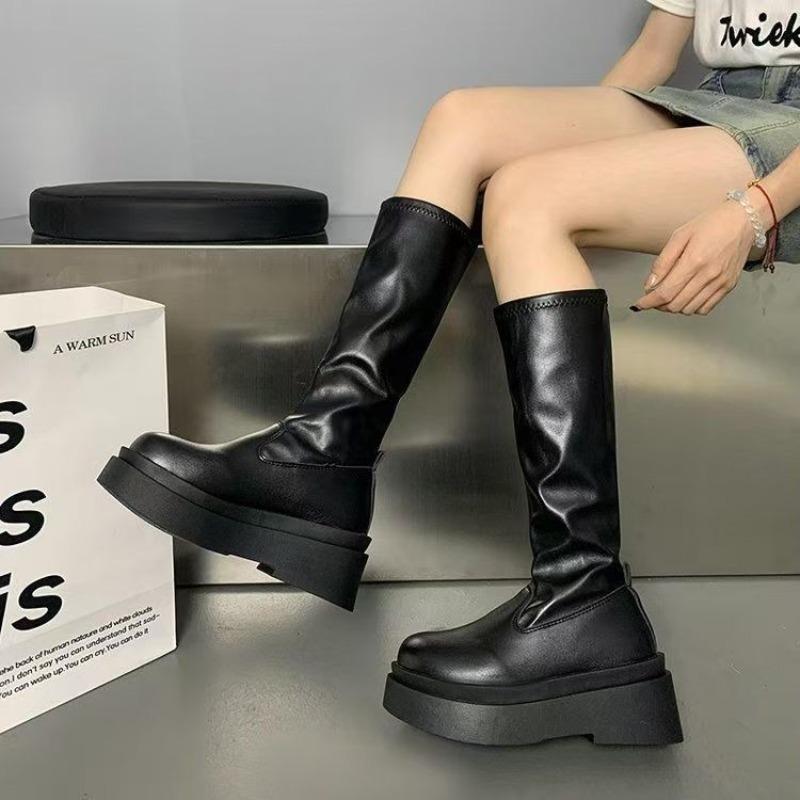 Fashion Platform Women's Long Boots Classical Elegant New Brand Shoes 2025 Designer Chelsea Knee Boots Dress Cozy Zapatillas De Mujer