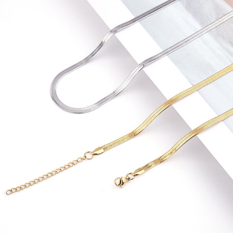 Personality Simple All-Match Hip-Hop Clavicle Chain Light Luxury European American Titanium Steel Non-Fade Flat Snake Bone Chain