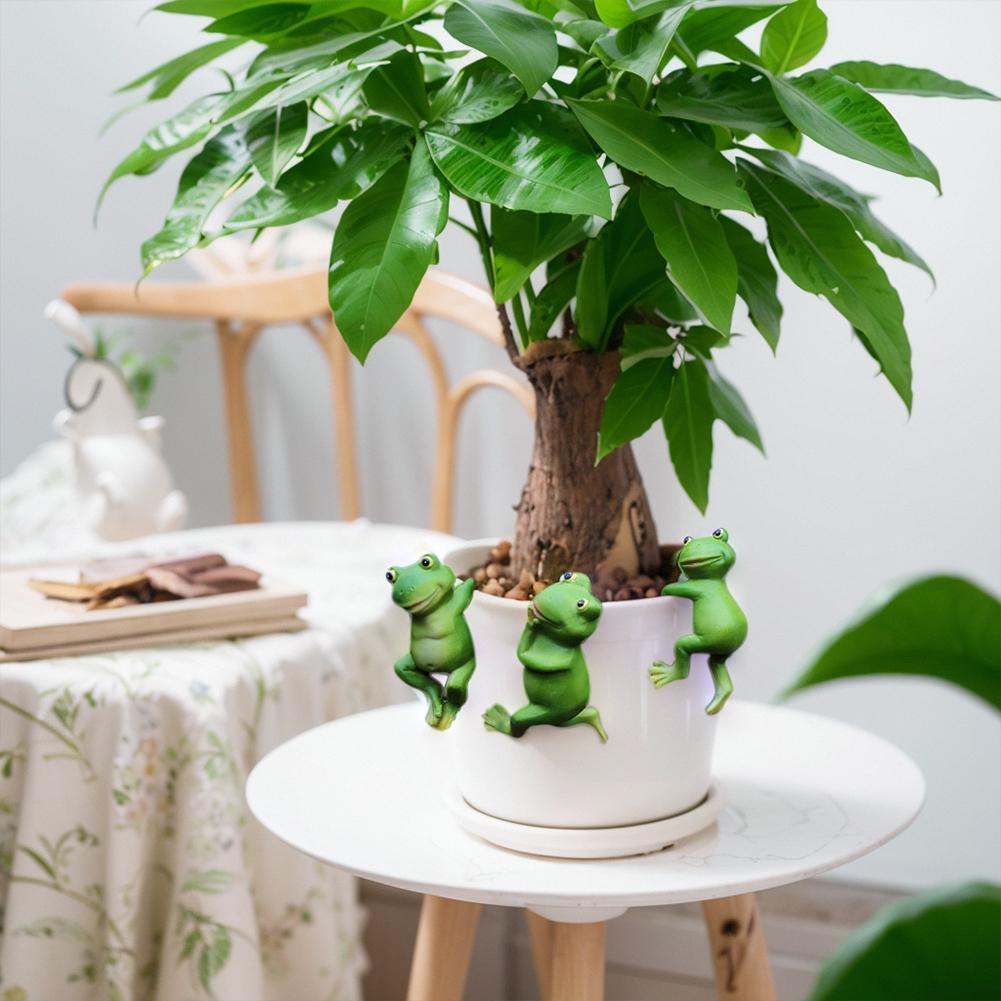 3Pcs Mini Frog Figurines Flower Pot Decor Green Resin Frog Garden Ornament Cartoon Frogs Statue Micro Landscape Decoration