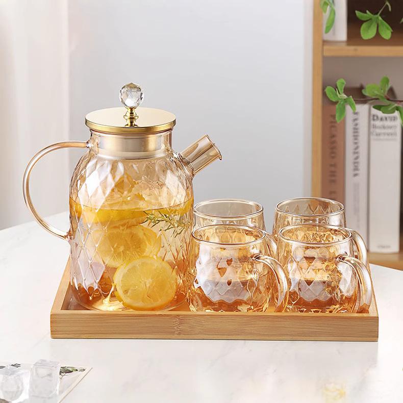 New High Borosilicate Glass Cold Water Kettle Amber Gold Gailland Pot Set Household Large Capacity Glass Juice Pot
