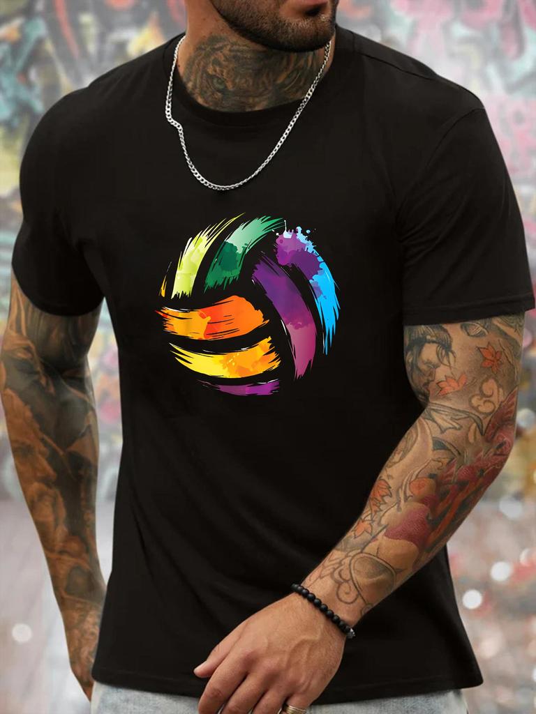 Vibrant Volleyball Graphic T-shirt - 100% Cotton Crew Neck Short Sleeve Tee