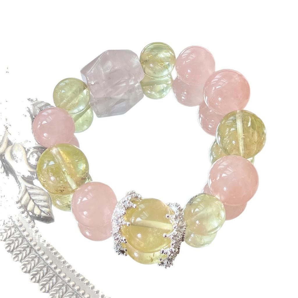 13-16Mm Large Particle Natural Lemon Citrine Madagascar Rose Quartz Bracelet