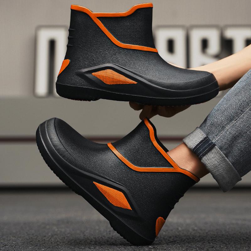 Nazouvací pánské gumové holínky Vodotěsné platformové kotníkové boty Módní venkovní protiskluzové holínky Pánské rybářské pracovní galoše