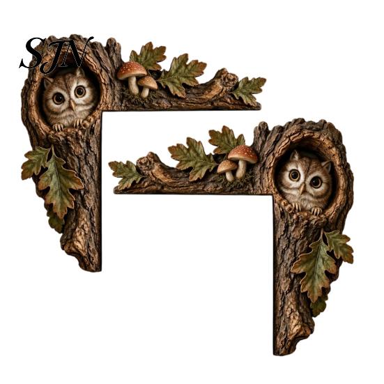 Chipmunk Shelf Sitter 2Pcs Tree Hollow and Animal Wooden Door Topper, Rustic Forest Style Decorative Country Decor for Windowsills Corner Decor,